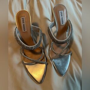 Steve Madden Silver Strappy Sparkle Heels Open pointy toe
